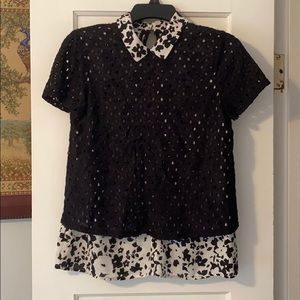 Black & White Collared Blouse T-shirt